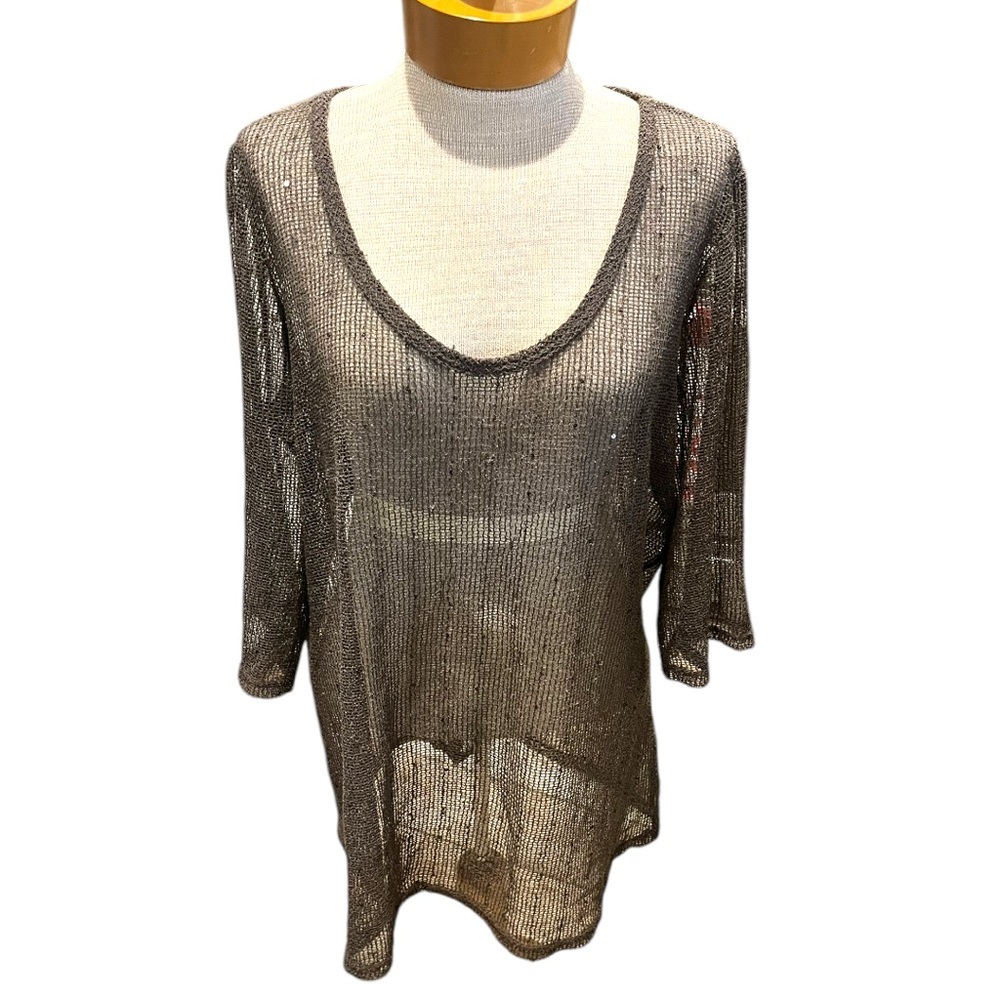 Vintage Jordan Taylor Brown Sequins Size L/XL FIsherman Knit Coastal Western